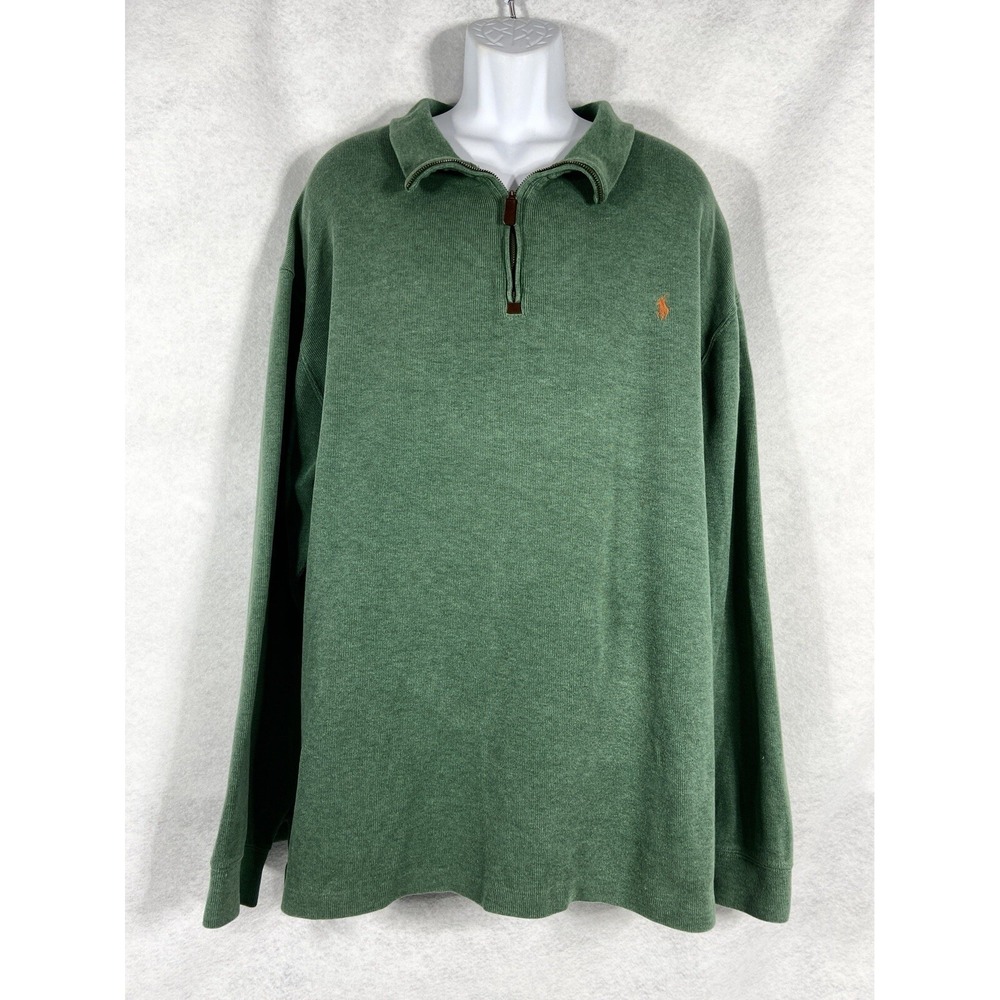 Vintage Polo Ralph Lauren Pullover Mens XLT Green 1/4 Zip Long Sleeve